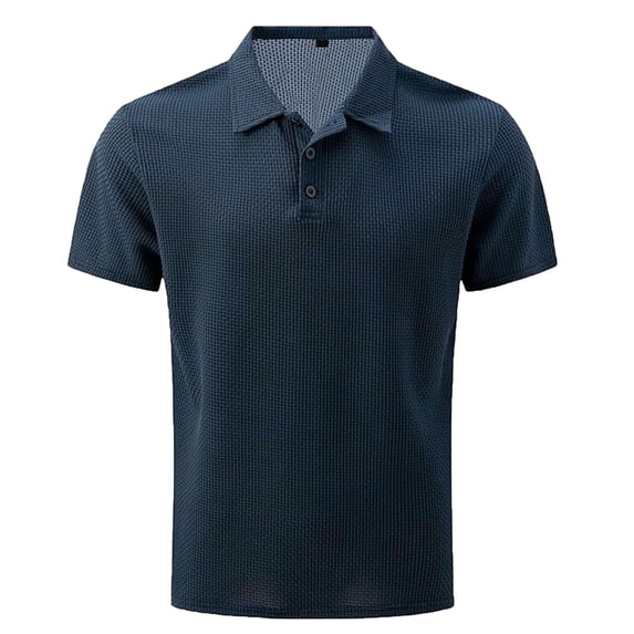 Men's Polo Shirt, Quick Dry Short Sleeve Golf Shirt, Beer Belly Collared Textured Shirt, Button-Up Collar, Elastic Knit Material, Lightweight and Breathable, Solid Color Casual and Sports Wear
