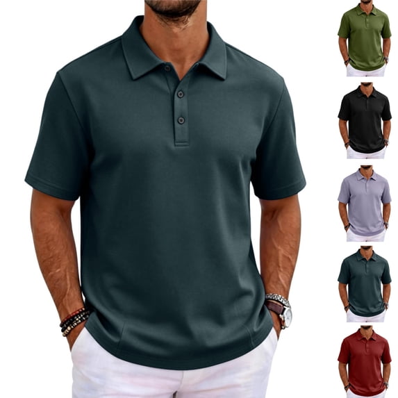Men's Polo Shirt Short Sleeve 3 Button Cotton Casual T-Shirts Sweat Absorbent Performance Work Golf Tee