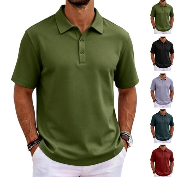 Men's Polo Shirt Short Sleeve 3 Button Cotton Casual T-Shirts Sweat Absorbent Performance Work Golf Tee