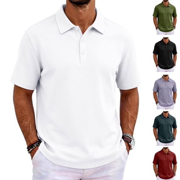 Men's Polo Shirt Short Sleeve 3 Button Cotton Casual T-Shirts Sweat Absorbent Performance Work Golf Tee