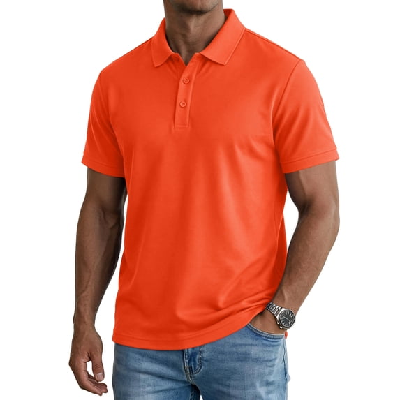 Men's Polo Shirt Short Sleeve Collared Button Placket Classic Fit Lightweight Casual Golf Polo Shirt