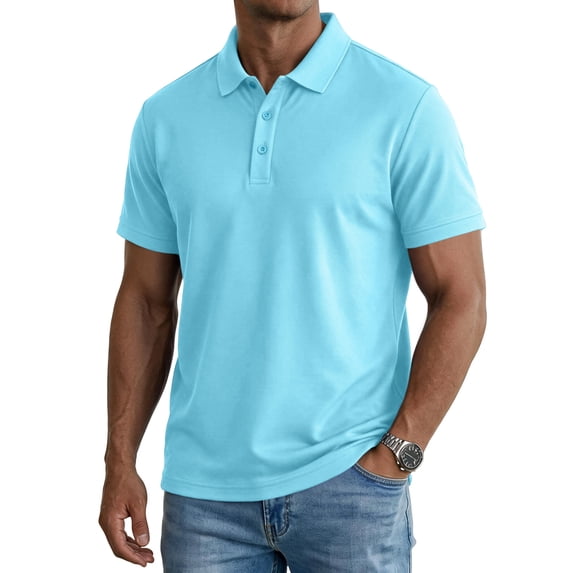 Men's Polo Shirt Short Sleeve Collared Button Placket Classic Fit Lightweight Casual Golf Polo Shirt