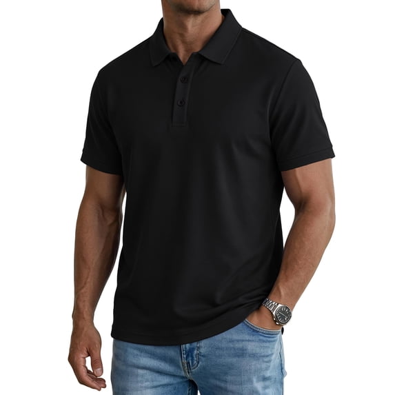 Men's Polo Shirt Short Sleeve Collared Button Placket Classic Fit Lightweight Casual Golf Polo Shirt