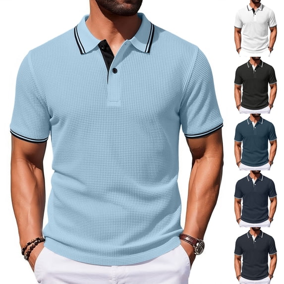 Men's Polo Shirt Short Sleeve Regular Fit Golf Tees Waffle Knit Jacquard Textured T Shirts
