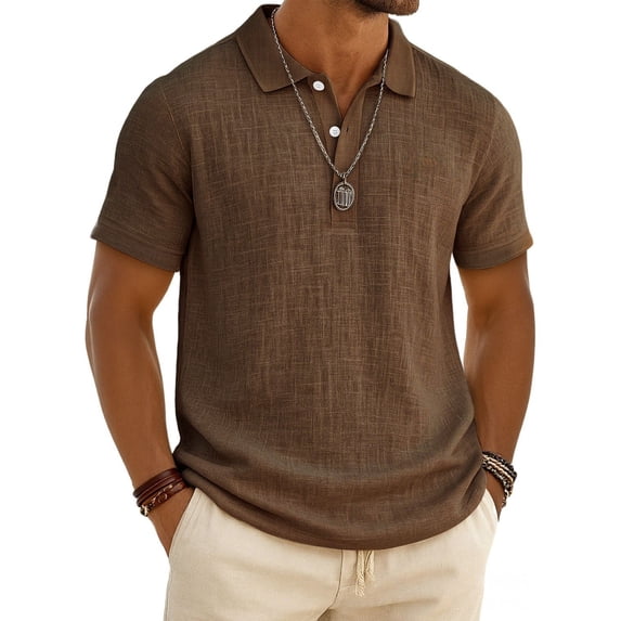 Men's Polo Shirt Short Sleeve Slub Texture Collared Pullover Classic Fit Solid Top Breathable Soft Stretch Lightweight for Vacation Daily Commute and Outdoor Activities Coffee 3XL