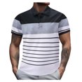 thumbnail image 1 of Men's Polo Shirt Short Sleeve Striped Summer Lapel Casual Patchwork Holiday Shirts Tops, 1 of 4