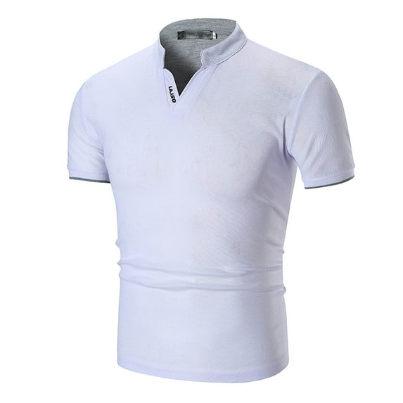 Men's Polo Shirt Summer Men Rigid Collar Casual Pure Color Fashion Short Sleeve Tops