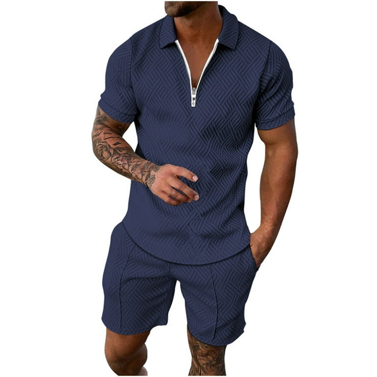 Men Clothes Sporty T-shirt Suits Color Block Graphic 2023 Summer
