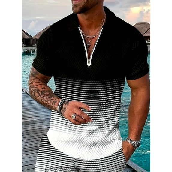 Men's Polo Shirts 2025 Short Sleeve Casual Polo T Shirt Color Block Slim Fit Golf Shirts Black XL