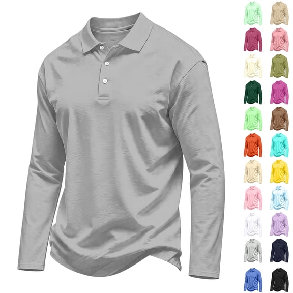 Men's Polo Shirts 3 Button Quick Dry Performance Long Sleeve Tactical Shirts Pique Jersey Golf Shirt