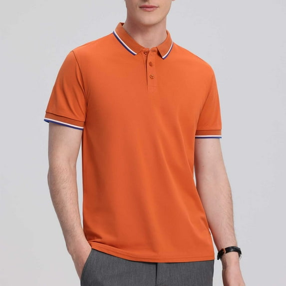 Men's Polo Shirts 4XL Big And Tall Under $10 Solid-Color Casual Button Short Sleeve Turndown Collar Blouse Shirt