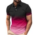 thumbnail image 1 of Men's Polo Shirts 4x Classic Button Gradient Short Sleeve Tennis Shirt Lightweight Summer Casual Casual Tops,Hot Pink,XXXXL, 1 of 5