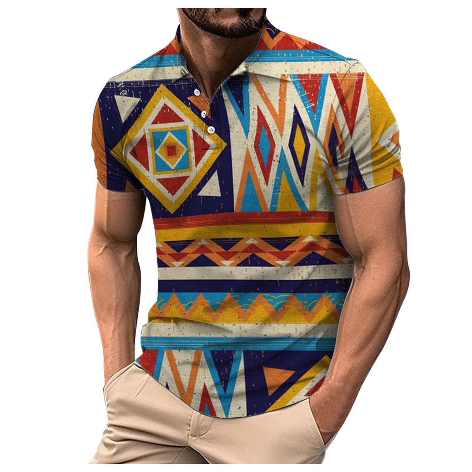 Men s Polo Shirts African Traditional Pattern Print Casual Short Sleeve Printed Dashiki Polo Shirts for Men Walmart