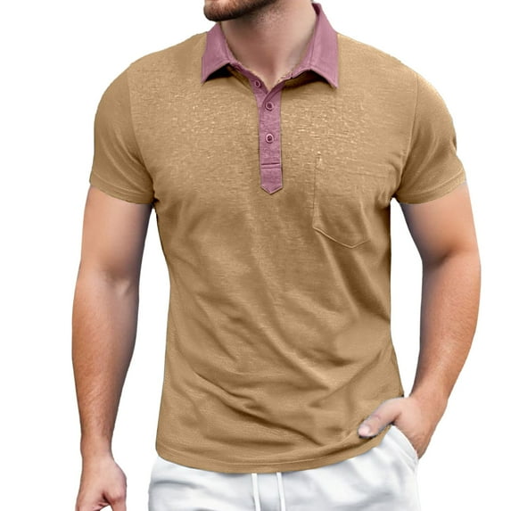 Men's Polo Shirts Business Smoothing Button Collared Short Sleeved Basic Top with Pocket Casual Comfortable Stretch Performance Shirts for Men