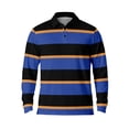 thumbnail image 1 of Men's Polo Shirts Casual Button Down Long Sleeve Breathable Stripe Lapel Tops Fall Comfortable Mens T Shirts Blue XXL, 1 of 3