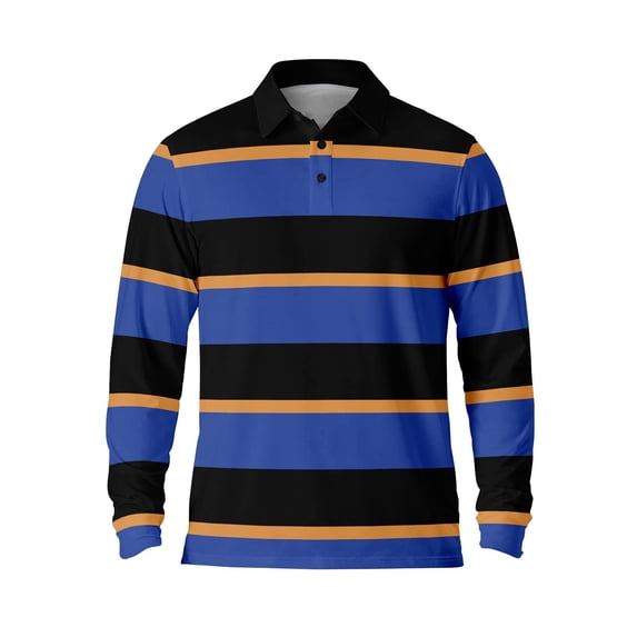 Men's Polo Shirts Casual Button Down Long Sleeve Breathable Stripe Lapel Tops Fall Comfortable Mens T Shirts Blue XXL
