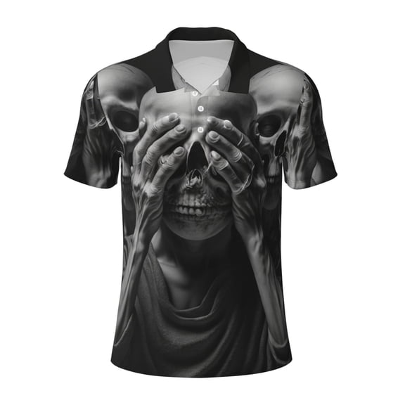 Men's Polo Shirts Casual Button Placket Apparel Golf Office Beach Top, Death Skulls Gothic Skull