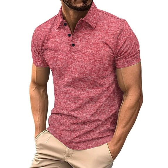 Men's Polo Shirts Casual Cationic Solid Color Short Sleeve Buttons Lapel Breathable Tops Comfortable T Shirts for Man Red M