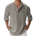 thumbnail image 1 of Men's Polo Shirts Casual Long Sleeve Solid Color Button Stand Collar Pocket Pullover Tops Summer Fall Outdoor Loose T Shirts for Man Grey XXXXXL, 1 of 7