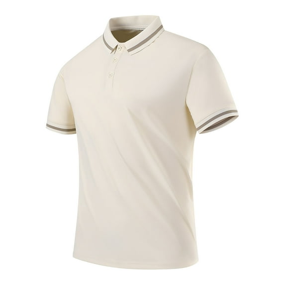 Men's Polo Shirts Casual Short Sleeve Button Shirts Classic Stripe Golf Polo Shirts Collared Work Shirts