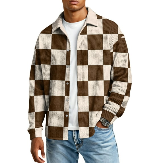 Men's Polo Shirts,Checked Long Sleeve Shirt Vintage Inspired Long Sleeve Top,Smart Casual & Preppy Style | Mens Shirts Long Sleeve