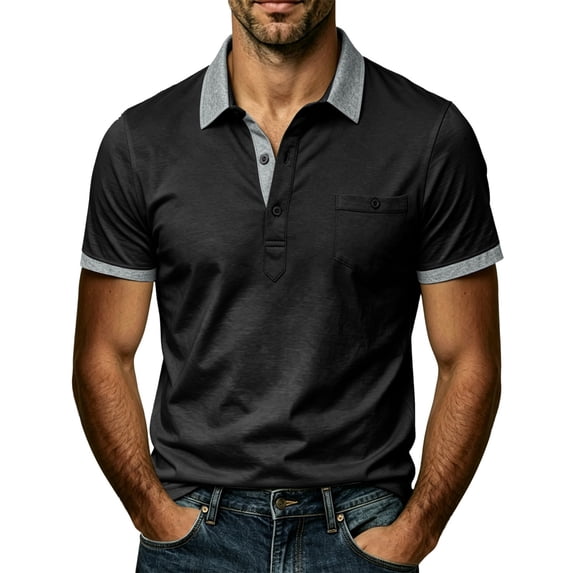 Men's Polo Shirts Collar Color Blocked Short Sleeved Button Pocket Polo Shirt Top