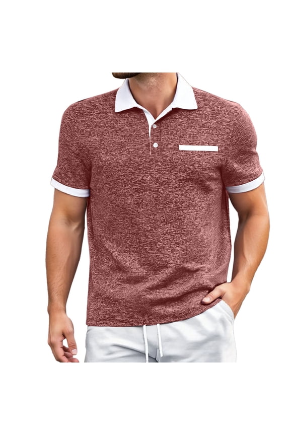 Men's Polo Shirts Collar With Pocket Slim Fit For Men Short Sleeve Soft Cotton Collared Shirt,Red,S