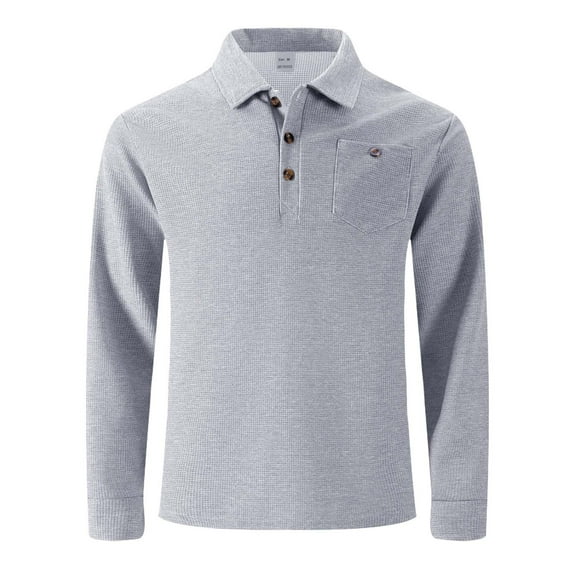 Men's Polo Shirts Fall Winter Long Sleeve Tops Solid Color Button Down Collared Casual Soft T Shirts for Man