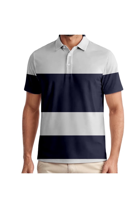 Men's Polo Shirts Golf Striped Short Sleeved Button Up Collared Top Performance Stretch Athletic Regular Breathable Dress Shirts for Men
