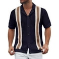 thumbnail image 1 of Men's Polo Shirts Hollow Out Breathable Striped Button Down Collared Top Vacation Short Sleeve Loose Casual Mens Shirts, 1 of 7