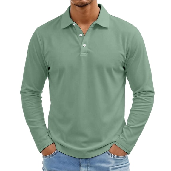 Men's Polo Shirts Lightweight Long Sleeve Golf Shirts 3-Button Performance Work Athletic Tops Mint Green 2XL