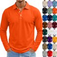 thumbnail image 1 of Men's Polo Shirts Lightweight Long Sleeve Golf Shirts 3-Button Performance Work Athletic Tops Saffron L, 1 of 8
