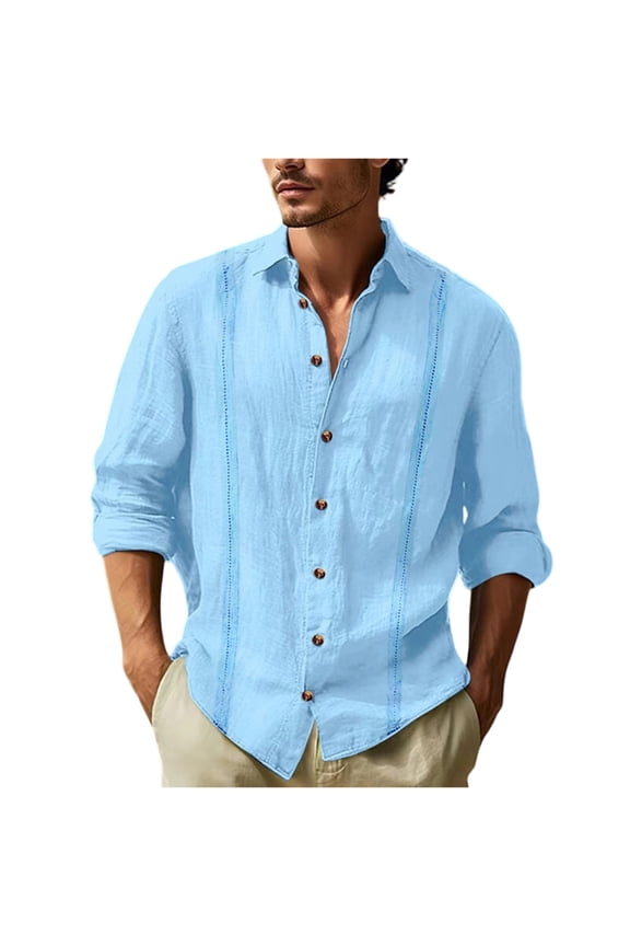 Men's Polo Shirts,Linen Vintage Inspired Long Sleeve Top,Smart Casual & Preppy Style | Mens Shirts Long Sleeve