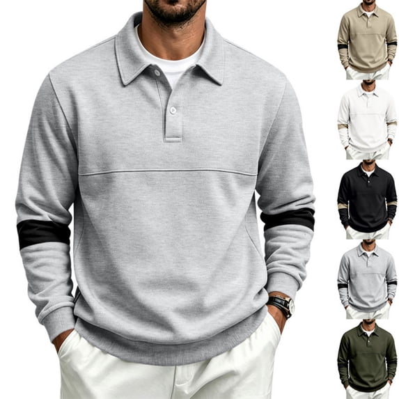 Men's Polo Shirts Long Sleeve Bussiness Casual Golf Polos Sweatshirts Collared Classic Button Fall Clothes for Daily Wear