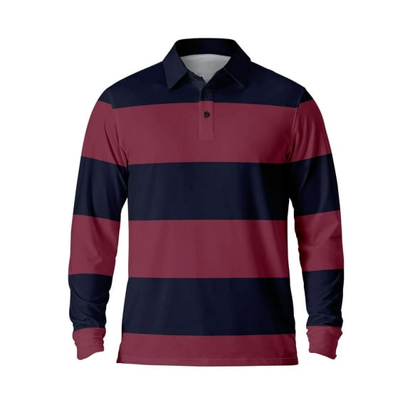 Men's Polo Shirts Long Sleeve Casual Button Down Striped Breathable Lapel Tops Comfortable Fall T Shirts for Man Red XL