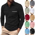 thumbnail image 1 of Men's Polo Shirts Long Sleeve Chest Pocket Collared Golf Shirts Men's Casual Shirts Business Casual Shirts Gray M, 1 of 5