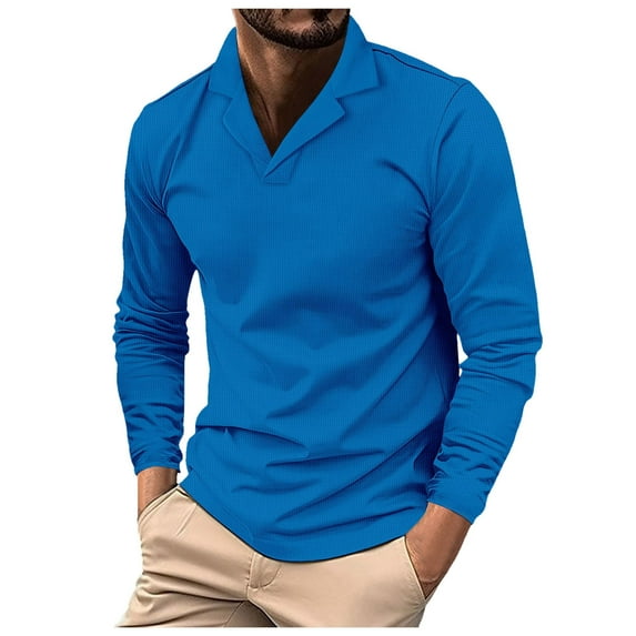 Men's Polo Shirts Long Sleeve Golf Polo Shirts for Men UPF 50+ Sun Protection Polos Casual Collared Shirts Blue, XL