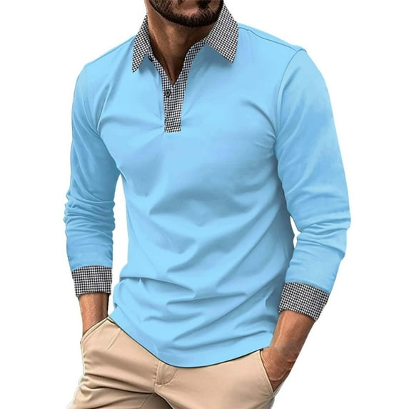 Men's Polo Shirts Long Sleeve Golf Polo Shirts for Men UPF 50+ Sun Protection Polos Casual Collared Shirts Blue, XXL