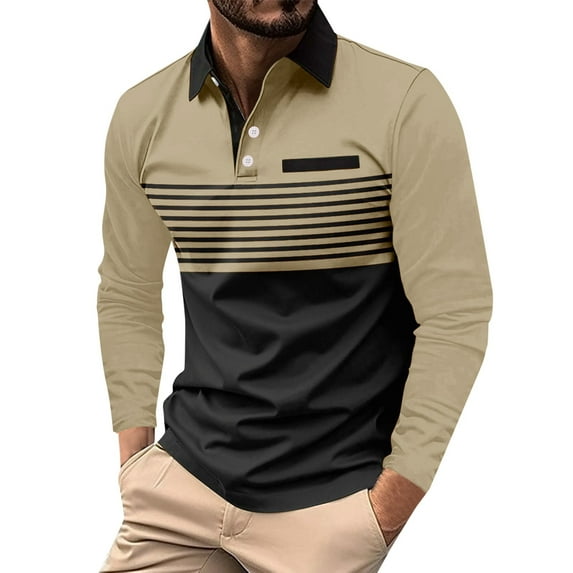 Men's Polo Shirts Long Sleeve Golf Polo Shirts for Men UPF 50+ Sun Protection Polos Casual Collared Shirts Khaki, XL
