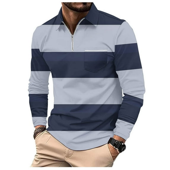 Men's Polo Shirts Long Sleeve Golf Polo Shirts for Men UPF 50+ Sun Protection Polos Casual Collared Shirts Navy, XXXL
