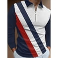 thumbnail image 1 of Men's Polo Shirts Long Sleeve Zip up Casual Polo T-Shirts Color Block Slim Fit Golf Polo Shirt with Pocket Blue L, 1 of 6