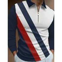 Men's Polo Shirts Long Sleeve Zip up Casual Polo T-Shirts Color Block Slim Fit Golf Polo Shirt with Pocket Blue M