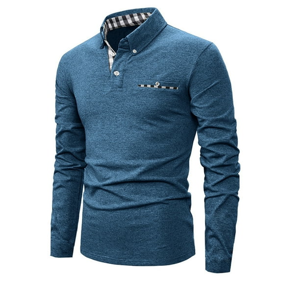 Men's Polo Shirts Male Casual Plaid Patchwork Long Sleeve Shirt For Comfortable Tops Fashion