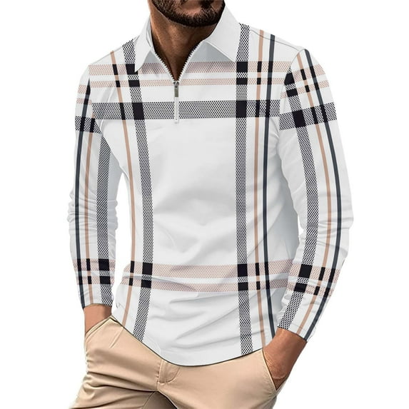 Men's Polo Shirts Male Striped Lapel Long Sleeve Polo Shirts Casual Holiday Shirts Tops Shirts For Men