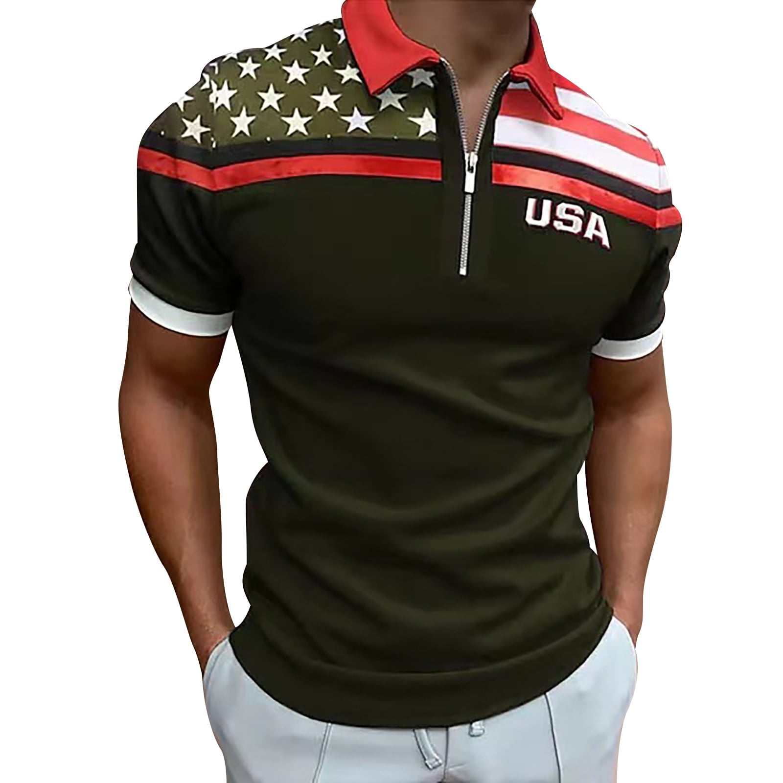 Men's Polo Shirts Muscle Turn Down Flag Print Patriotic Shirts Slim Fit