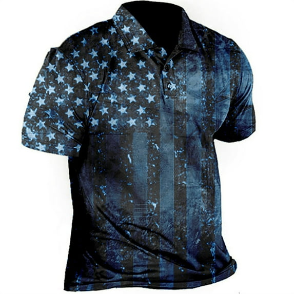 Men's Polo Shirts Patriotic Performance Independence Day American Flag Classic Fit Shirt Dark Blue Casual Workout Fit Shirts XXXXXL