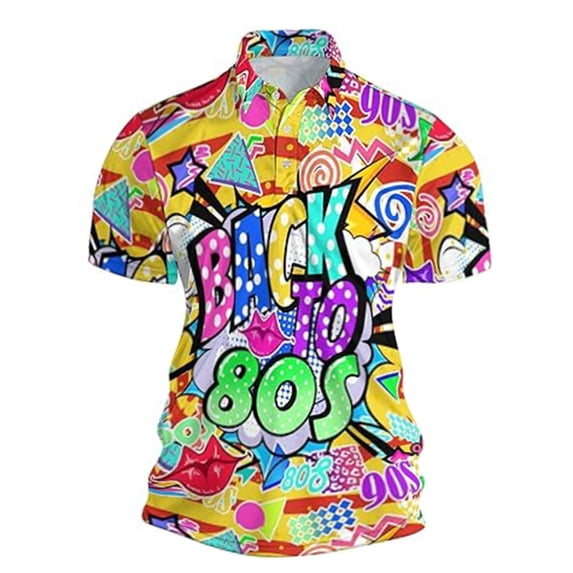Men's Polo Shirts Printed Short Sleeve Comfortable Top Outdoor Activities and Beach Summer Golf Shirts for Men Multicolour L