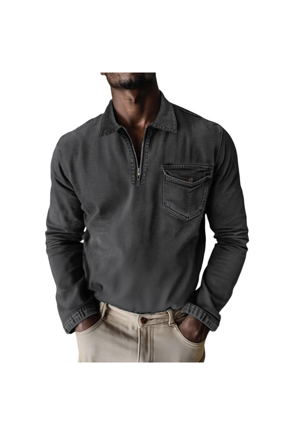 Men's Polo Shirts,Quarter Zip&Cowboy Long Sleeve Shirt Vintage Inspired Long Sleeve Top,Smart Casual & Preppy Style | Mens Shirts Long Sleeve