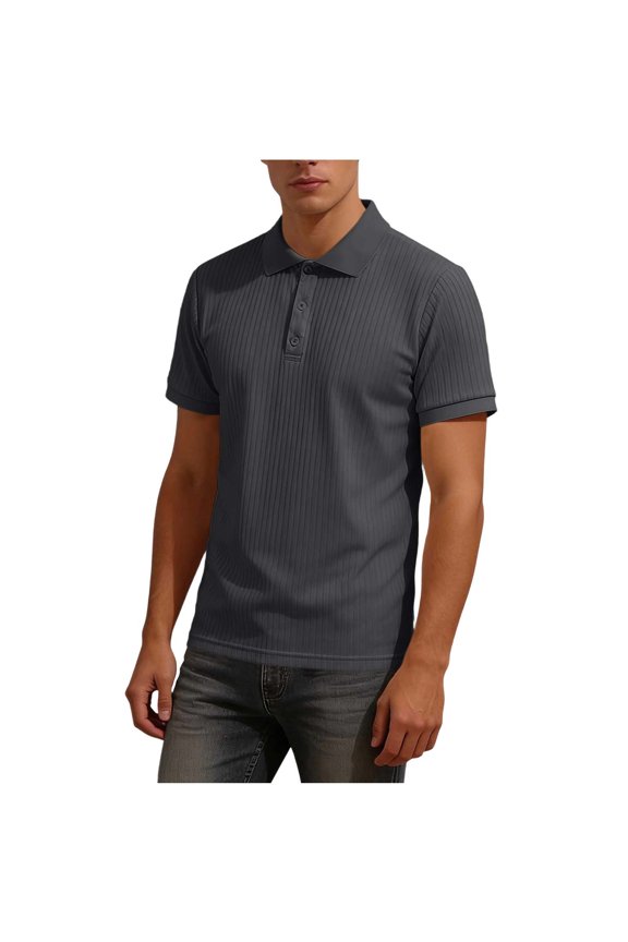 Men's Polo Shirts Ribbed Knit Polo T-Shirts Collared Short Sleeve Shirt Golf Tshirt Summer Button Up Top Dressy Casual Blouse Lightweight Breathable Tops Business Office Work Blouses