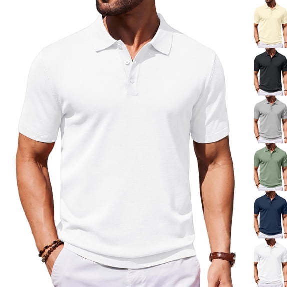 Men's Polo Shirts Short Sleeve 3 Buttons Casual Classic Fit T-Shirt Performance Golf Shirts,White,M